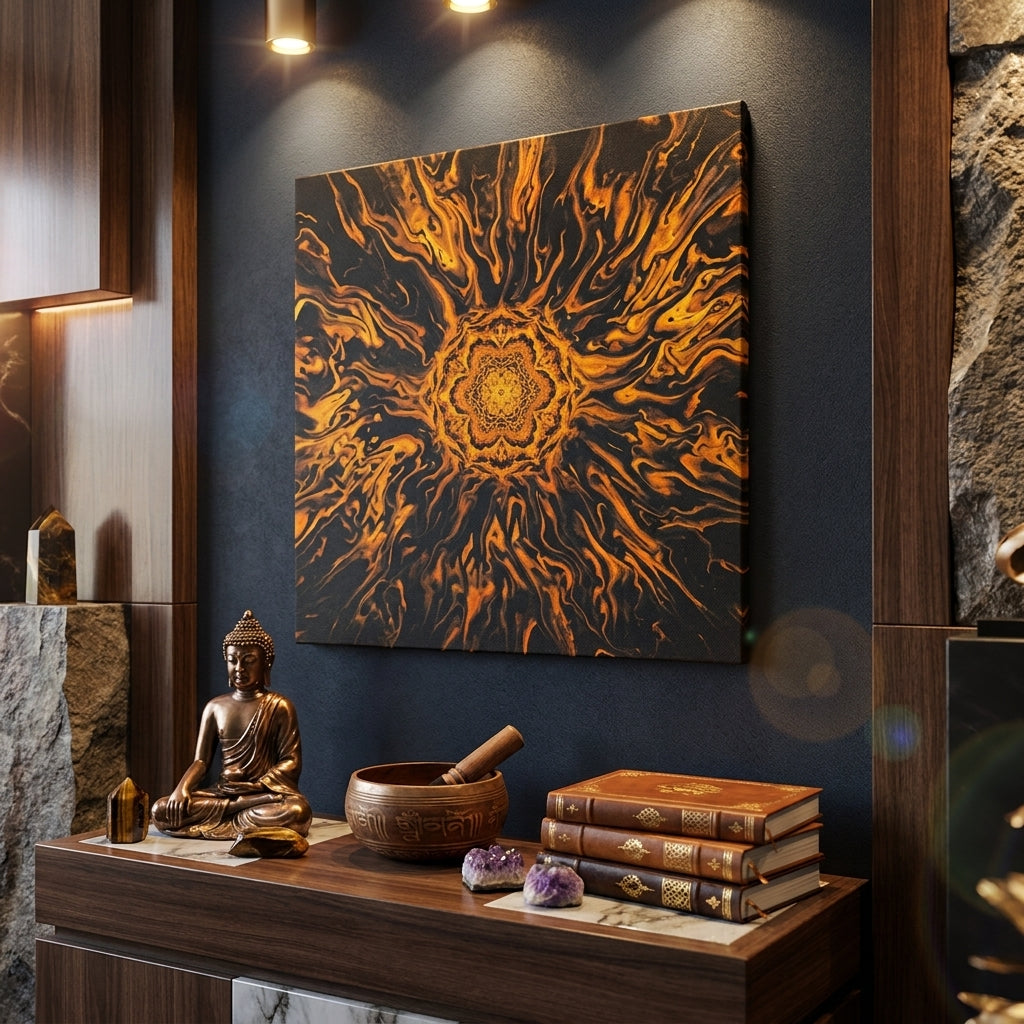 Sacral Flow • 417Hz Canvas | Create a captivating, premium image showcasing my products from a new collection that embodies a sense of harmony and spiritual resonance.