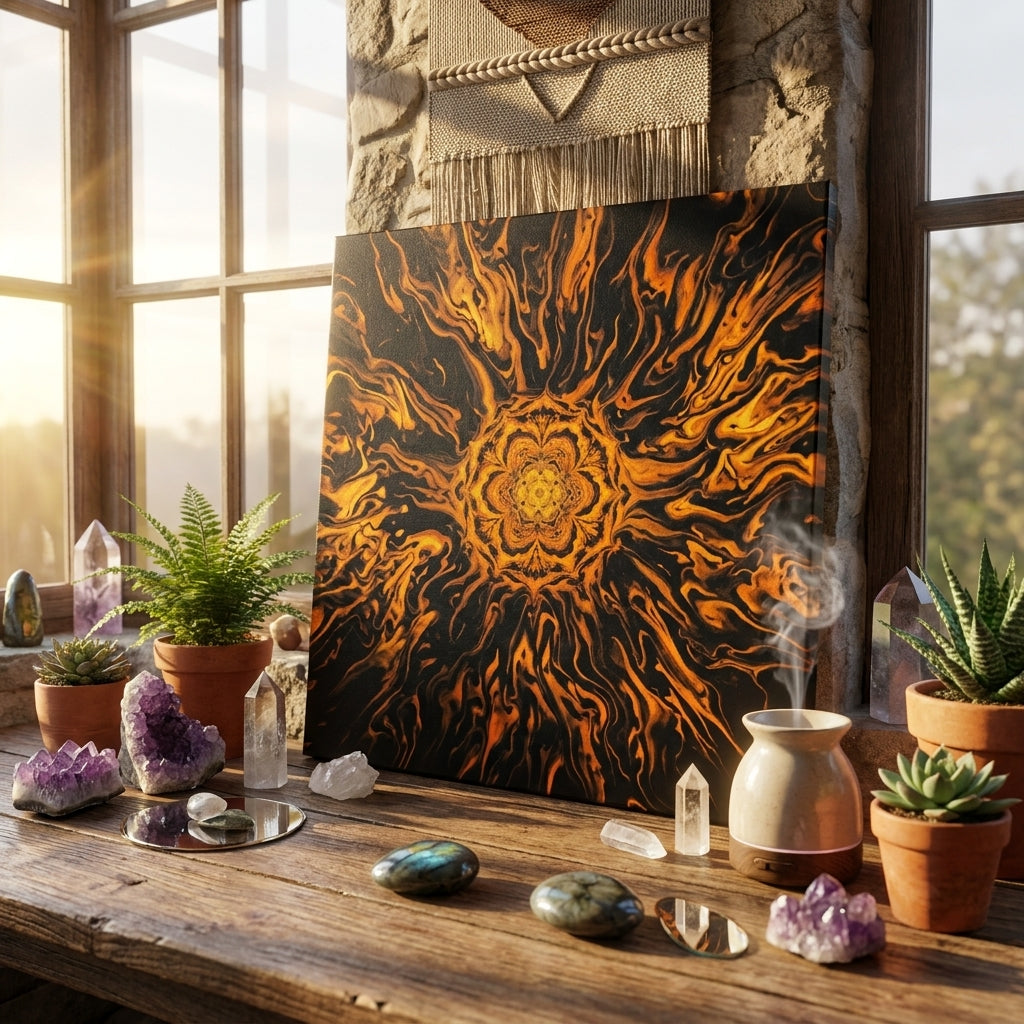 Sacral Flow • 417Hz Canvas | Create an eye-catching premium lifestyle image featuring a collection of my products that embodies modern spirituality and vibrant energy.